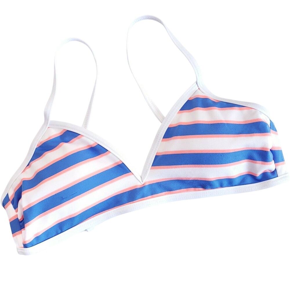 SPLENDID printed striped bralette swim bikini top blue white peach Size S NEW